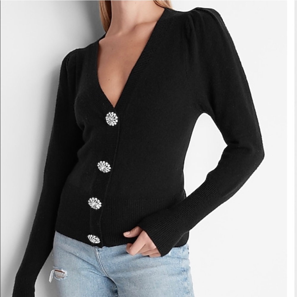 NWT Express embellished cardigan sweater XXS black